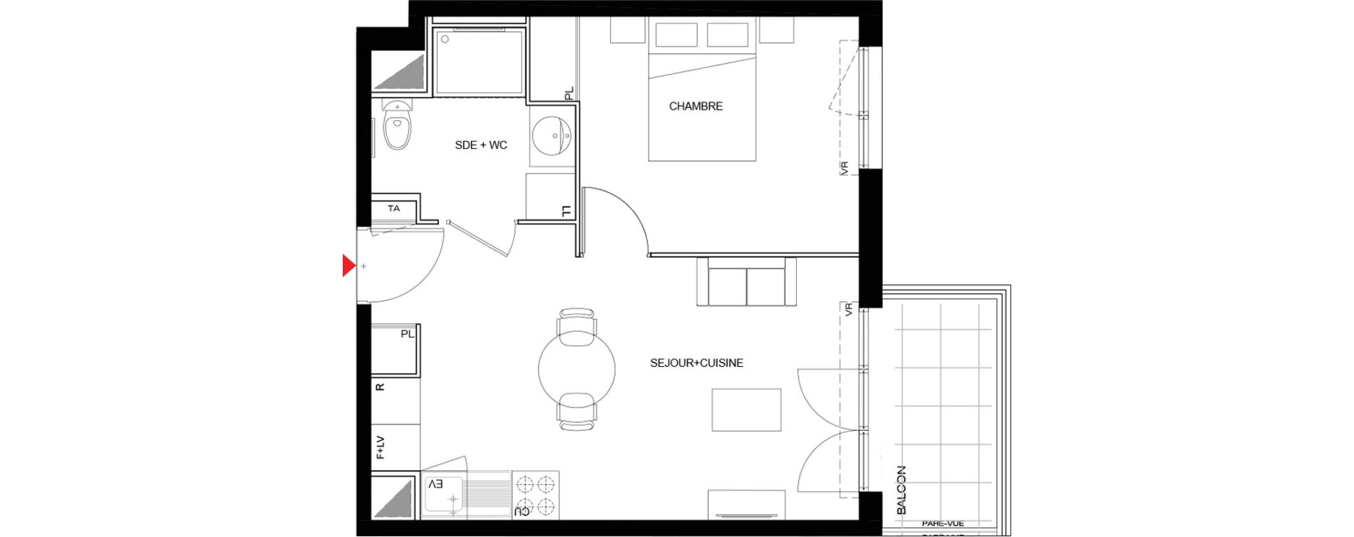 Appartement T2 meubl&eacute; de 39,82 m2 &agrave; Drancy Paris campagne