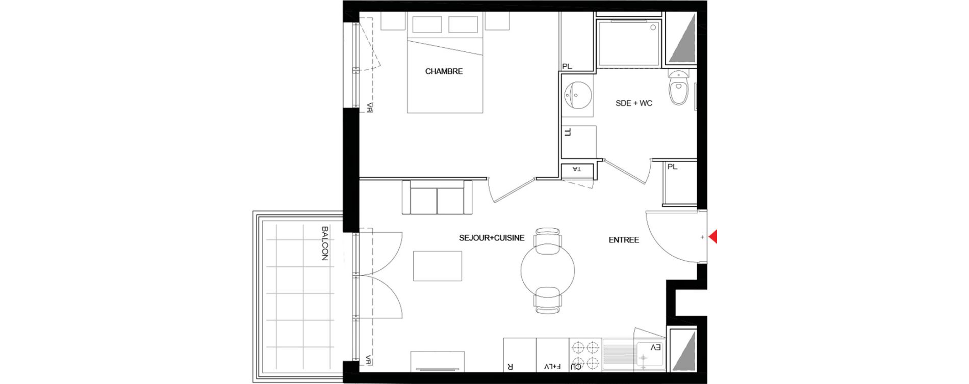 Appartement T2 meubl&eacute; de 39,82 m2 &agrave; Drancy Paris campagne