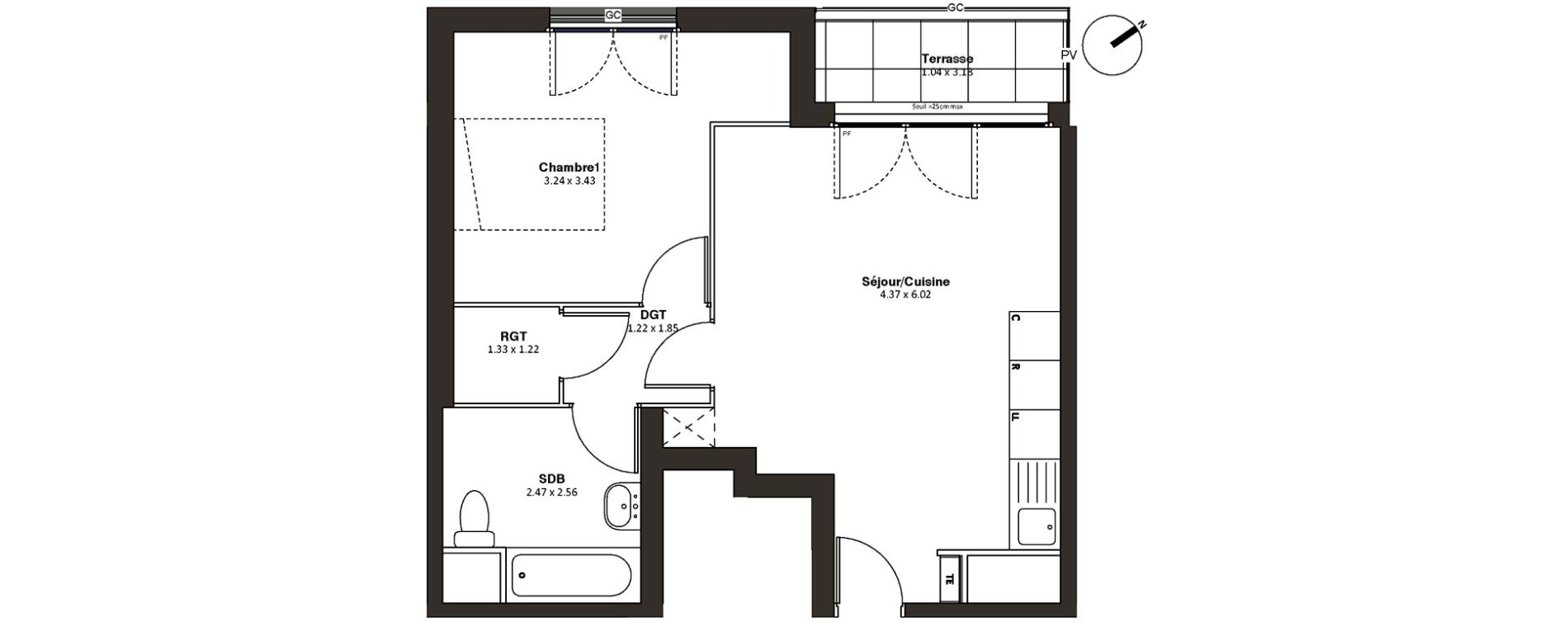 Appartement T2 de 44,83 m2 &agrave; Drancy L'economie