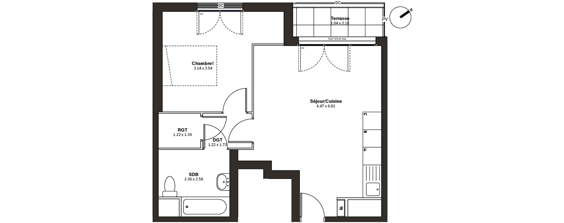 Appartement T2 de 44,99 m2 &agrave; Drancy L'economie