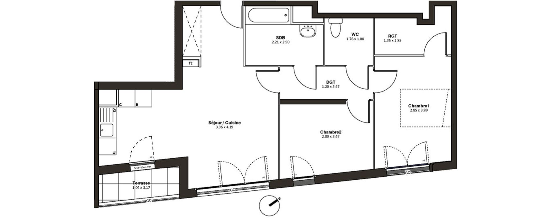 Appartement T3 de 65,75 m2 &agrave; Drancy L'economie