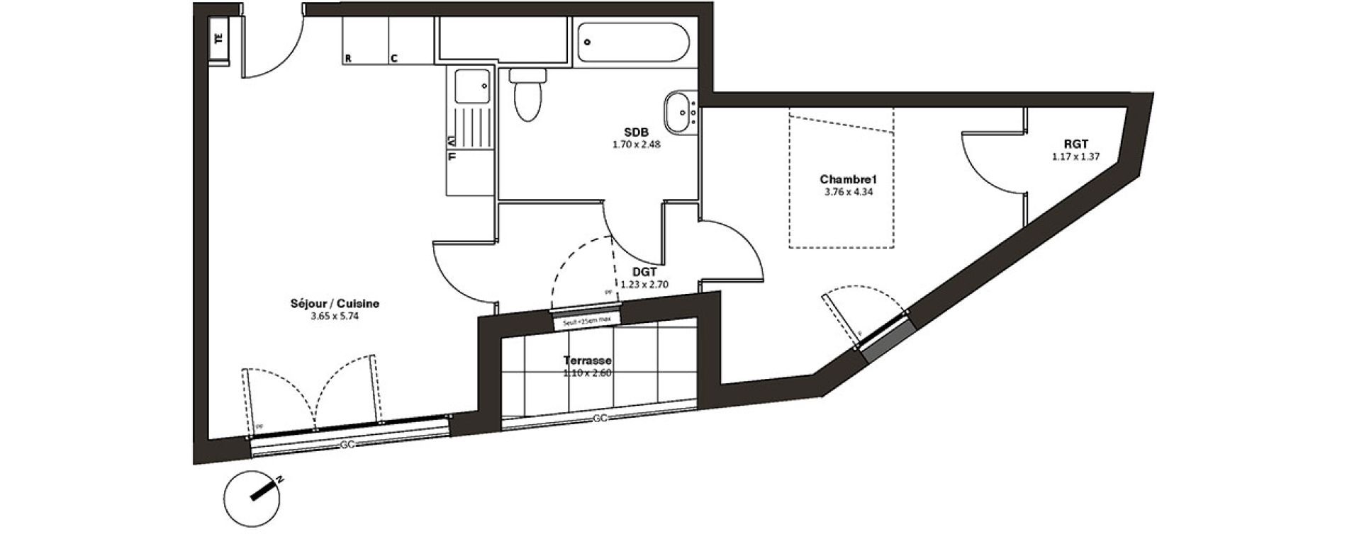 Appartement T2 de 44,39 m2 &agrave; Drancy L'economie