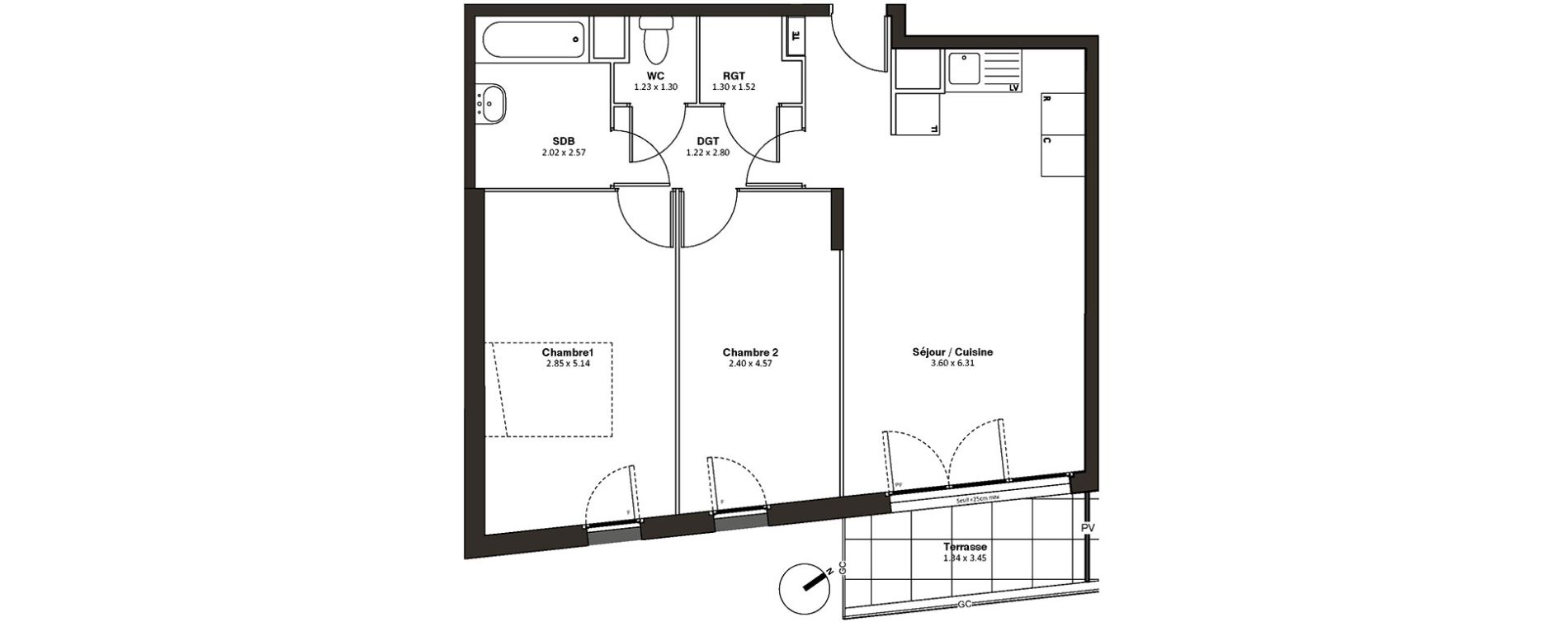 Appartement T3 de 61,98 m2 &agrave; Drancy L'economie