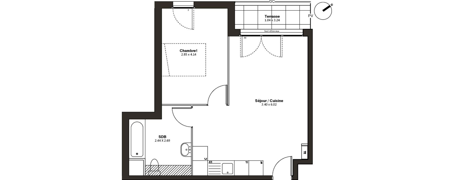 Appartement T2 de 43,35 m2 &agrave; Drancy L'economie