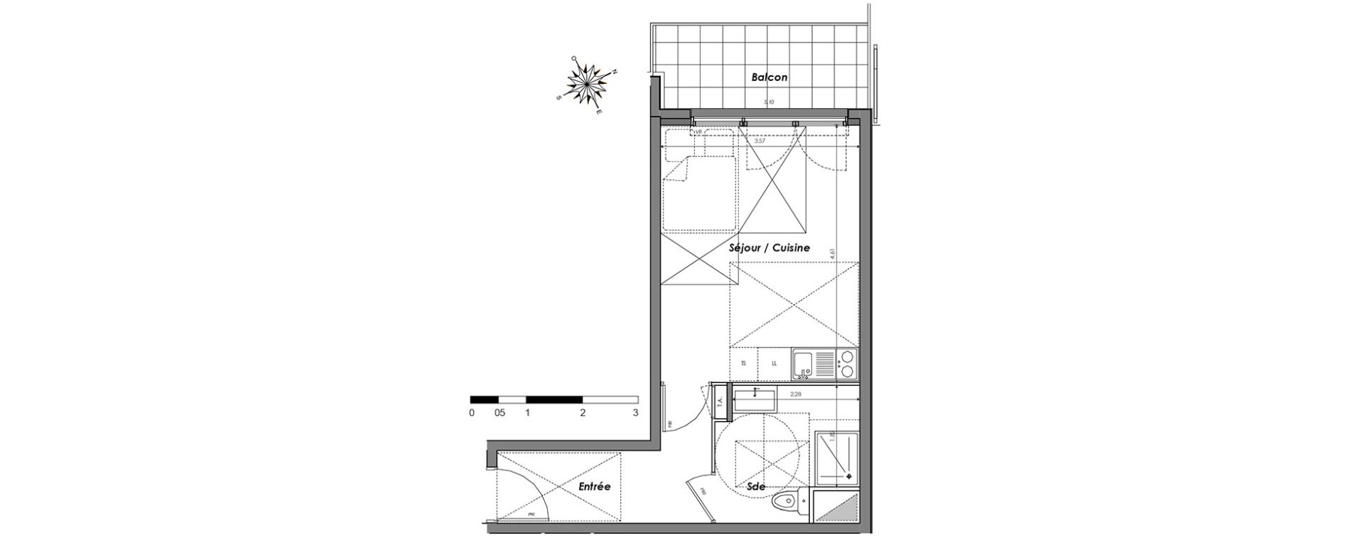 Appartement T1 de 24,65 m2 &agrave; Dugny Centre