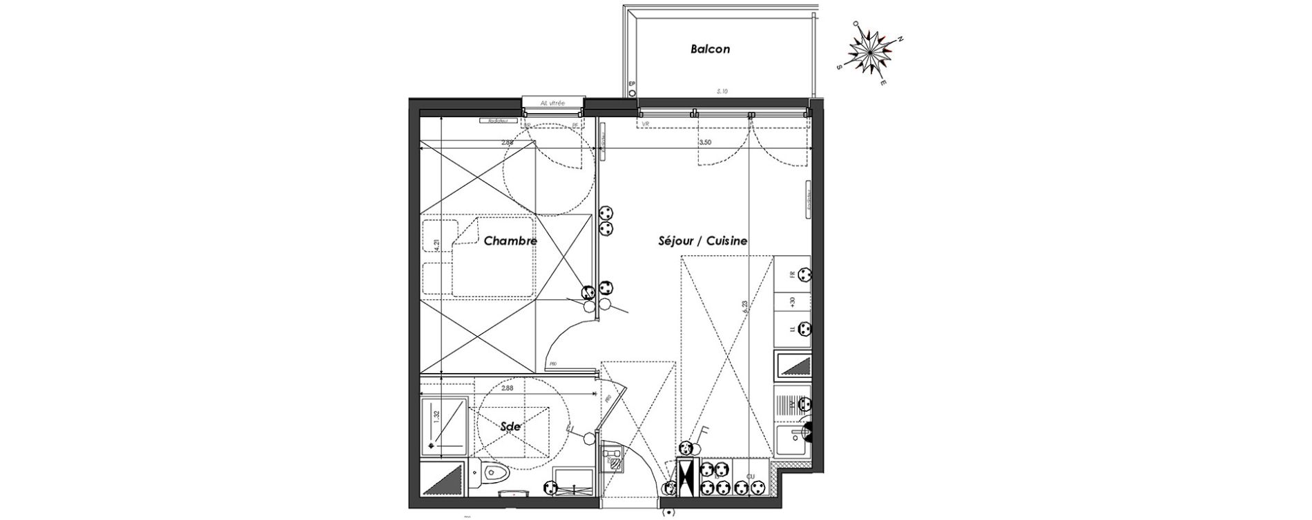 Appartement T2 de 38,12 m2 &agrave; Dugny Centre