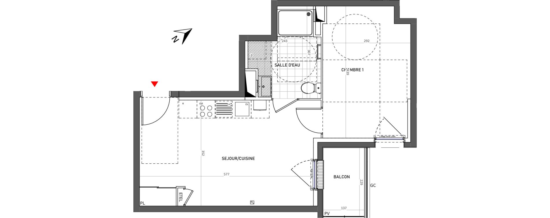 Appartement T2 de 38,65 m2 &agrave; &Eacute;pinay-Sur-Seine Le cygne d enghien