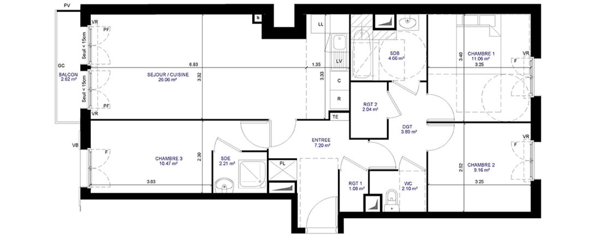 Appartement T4 de 79,93 m2 &agrave; Gagny Centre