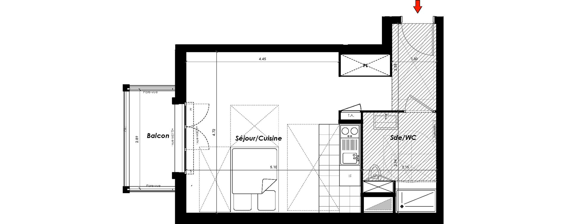 Appartement T1 de 34,20 m2 &agrave; Gagny Centre