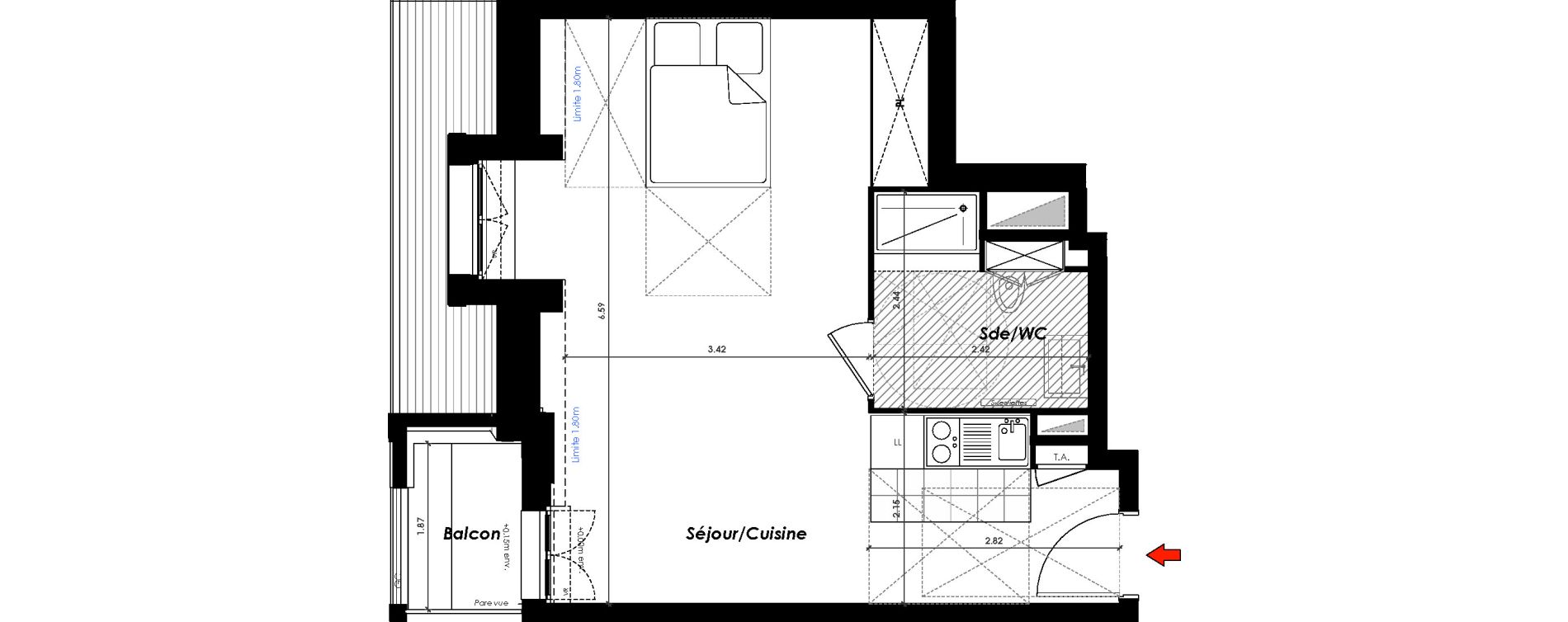 Appartement T1 de 35,60 m2 &agrave; Gagny Centre