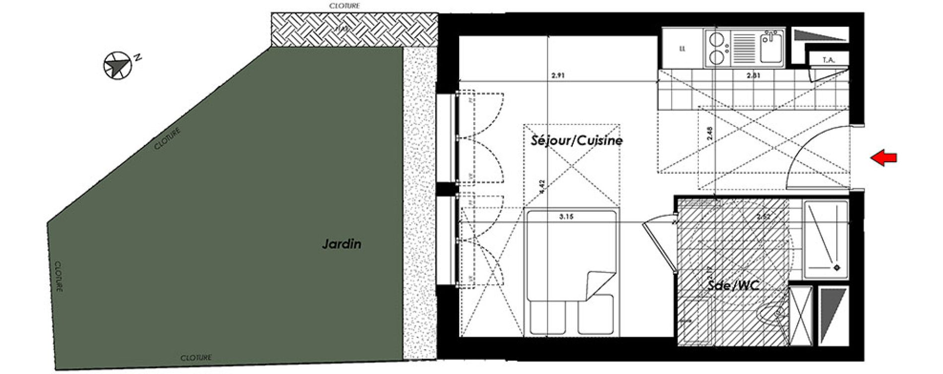 Appartement T1 de 24,60 m2 &agrave; Gagny Centre