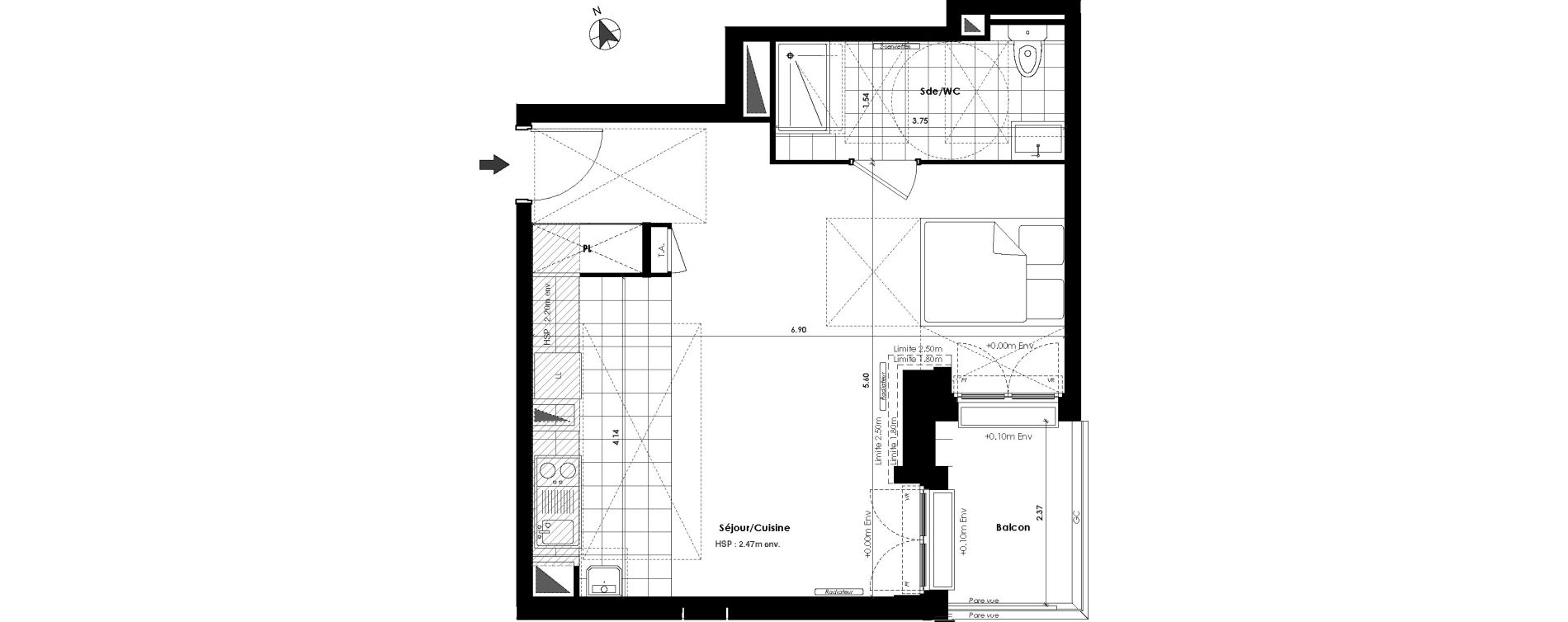 Appartement T1 de 39,90 m2 &agrave; Gagny Centre