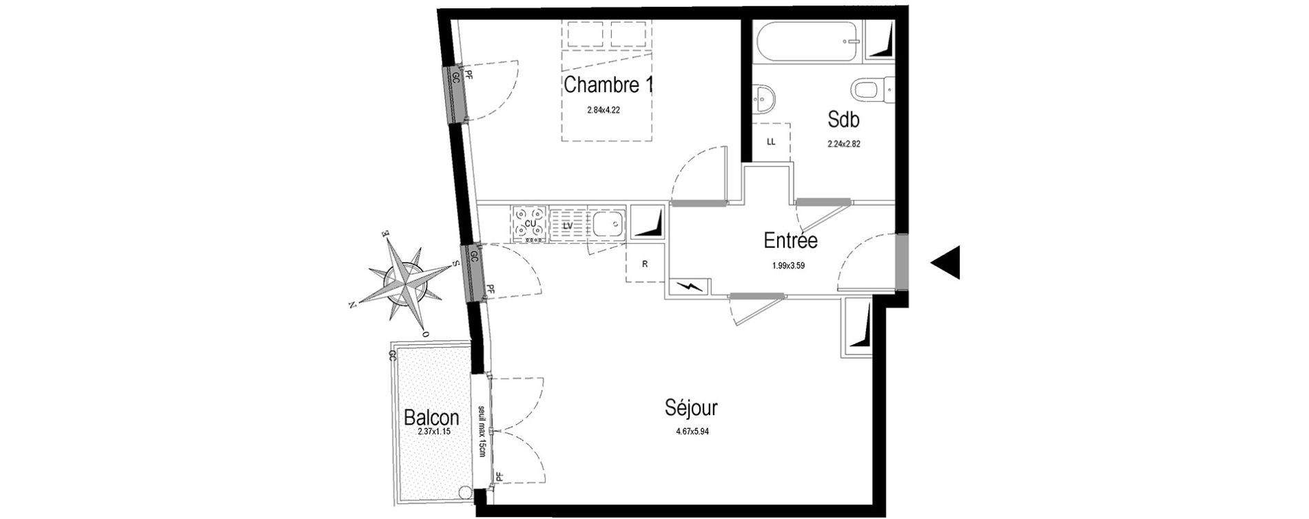 Appartement T2 de 45,08 m2 &agrave; La Courneuve Centre