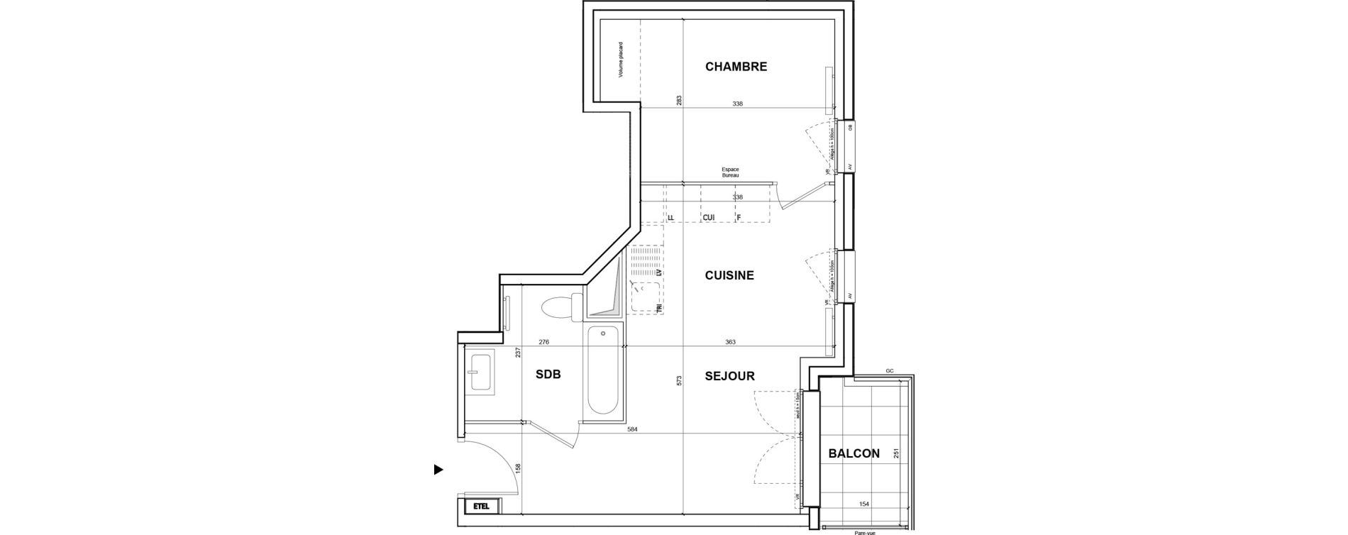Appartement T2 de 39,33 m2 &agrave; La Courneuve Anatole france - r&acirc;teau