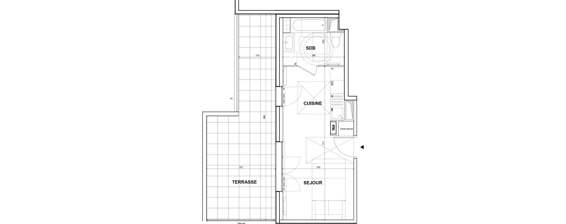 Appartement T1 de 28,23 m2 &agrave; La Courneuve Anatole france - r&acirc;teau