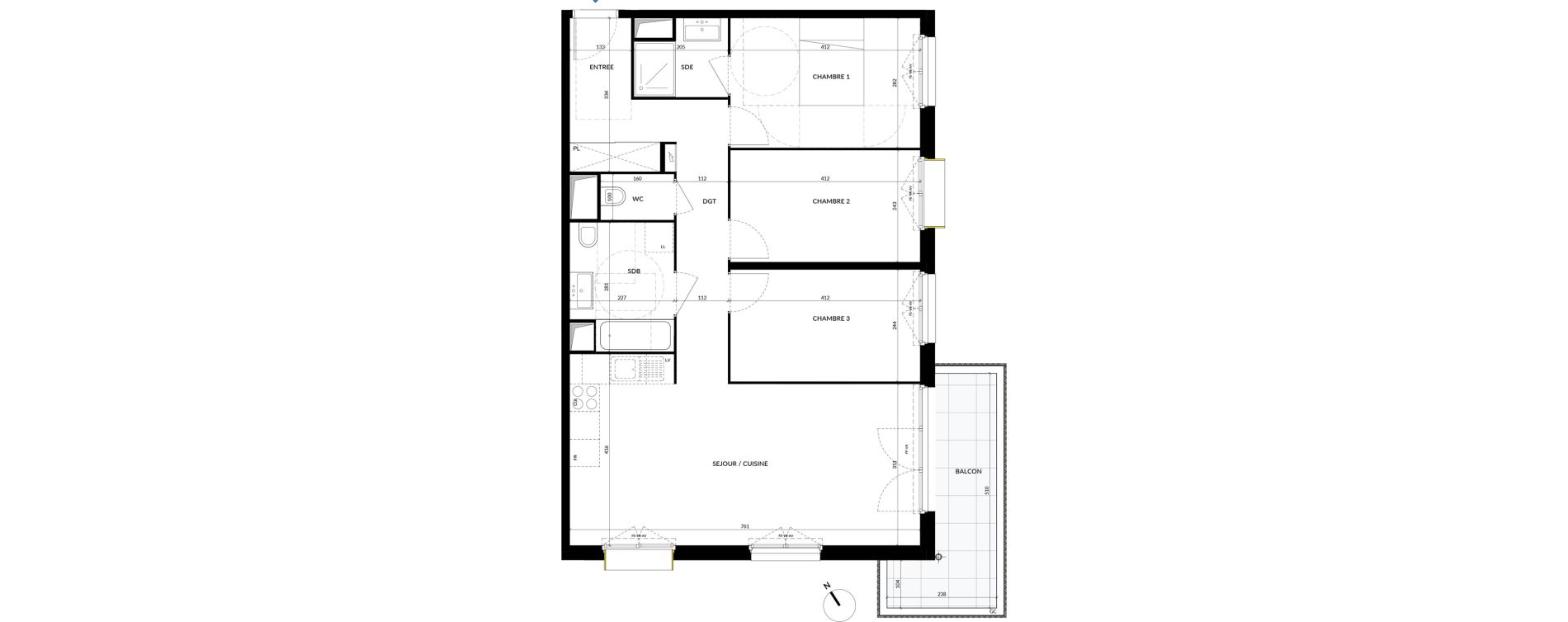 Appartement T4 de 83,37 m2 &agrave; La Courneuve Quinet cachin