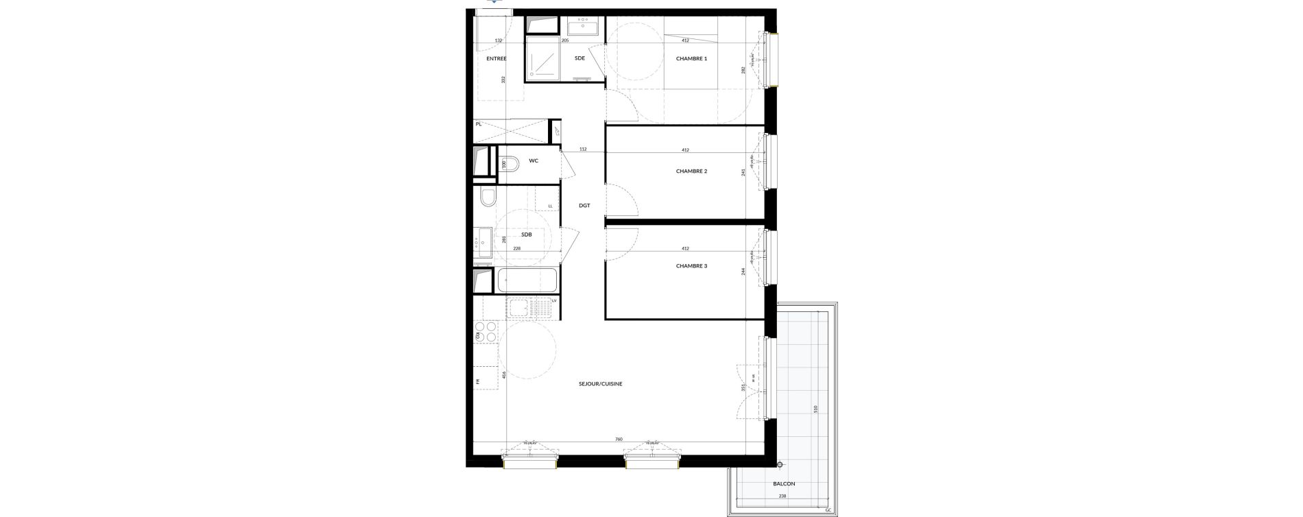 Appartement T4 de 83,14 m2 &agrave; La Courneuve Quinet cachin