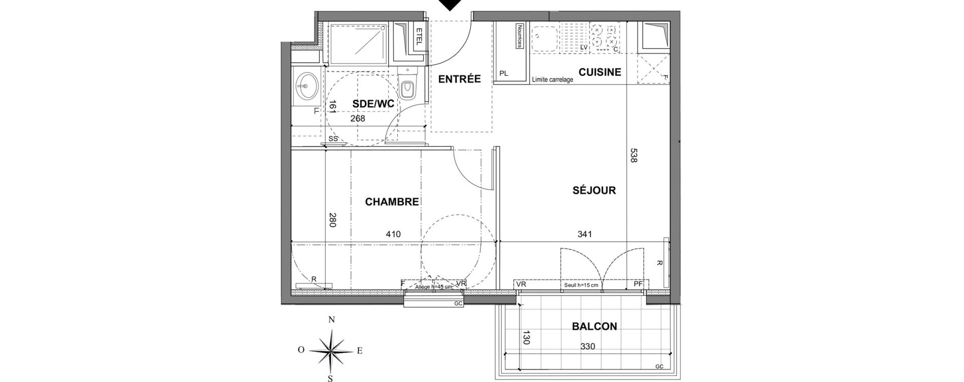 Appartement T2 de 38,30 m2 au Blanc-Mesnil La molette