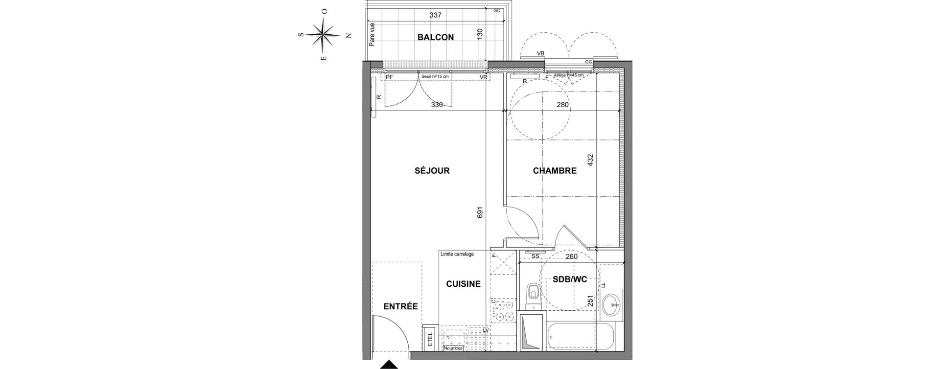 Appartement T2 de 41,25 m2 au Blanc-Mesnil La molette