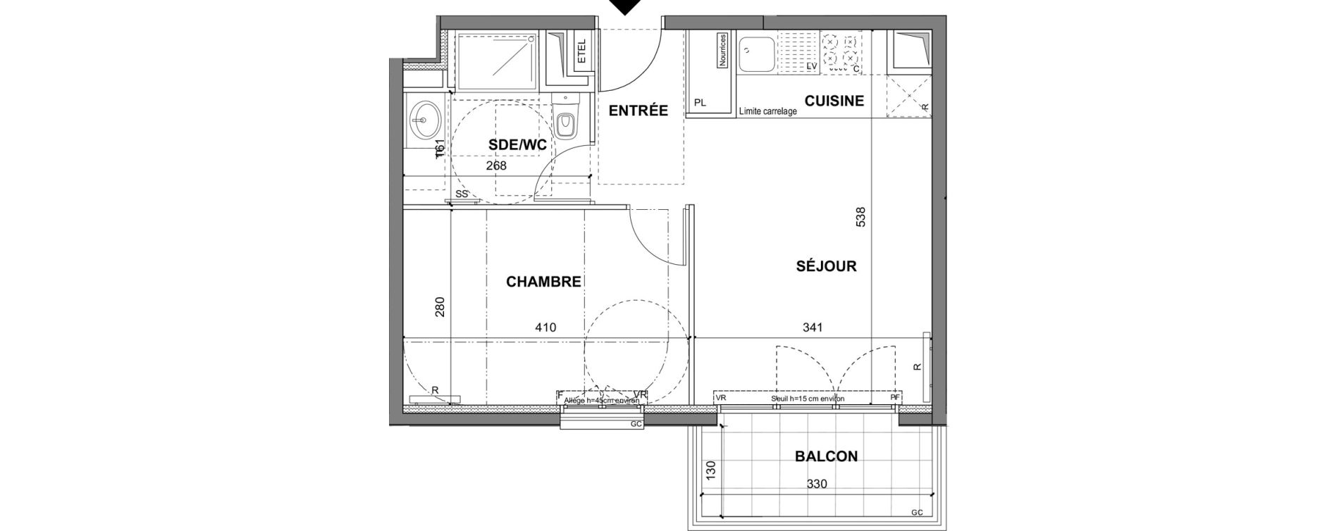 Appartement T2 de 38,30 m2 au Blanc-Mesnil La molette