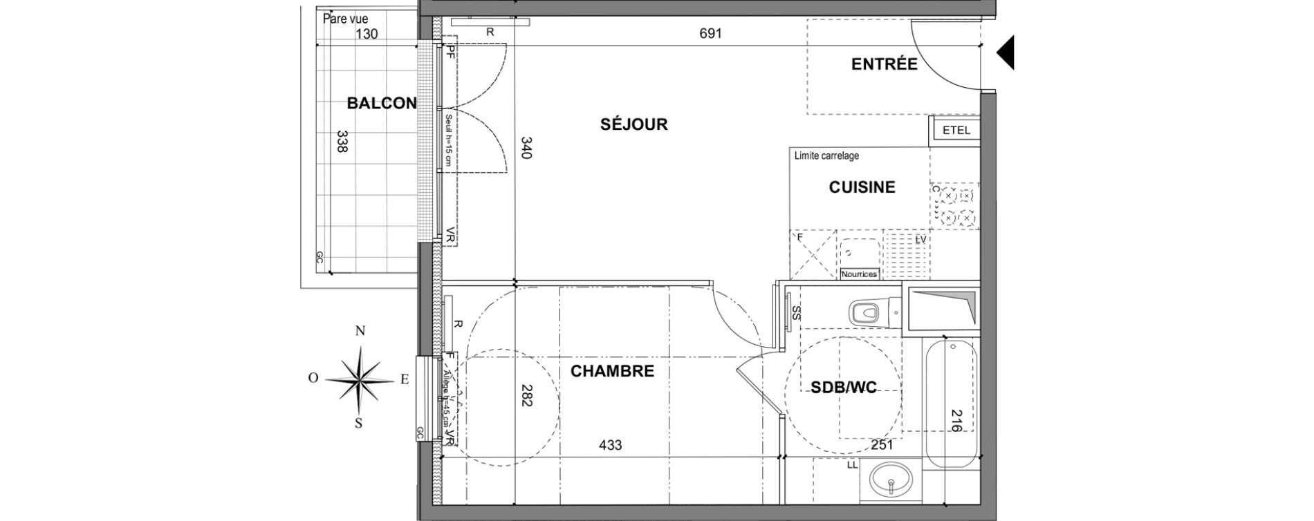 Appartement T2 de 41,75 m2 au Blanc-Mesnil La molette