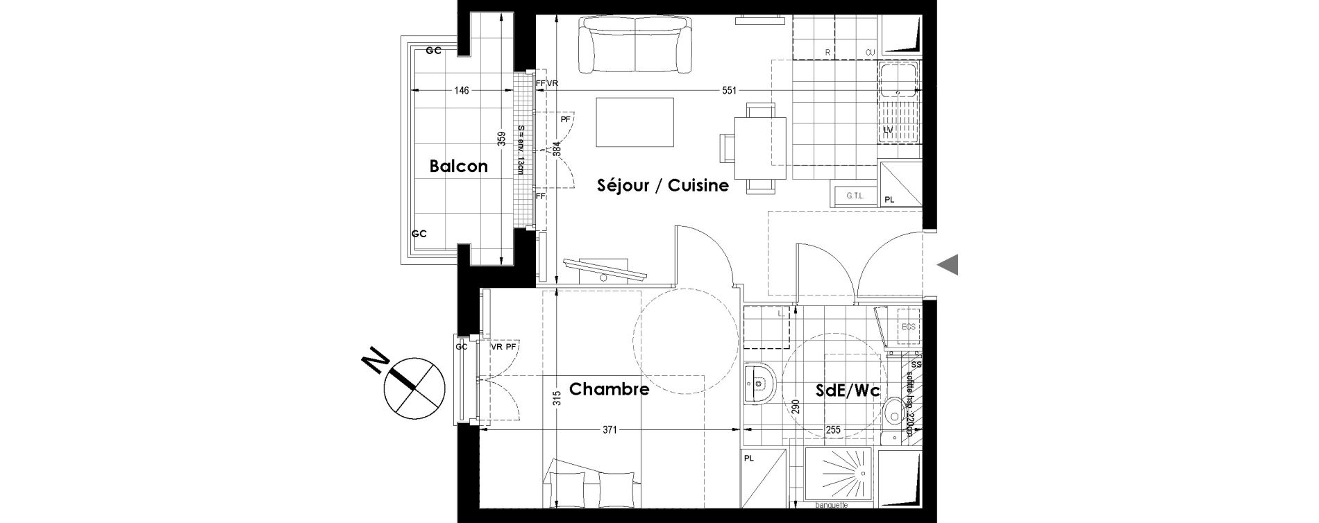 Appartement T2 de 39,24 m2 au Blanc-Mesnil Centre