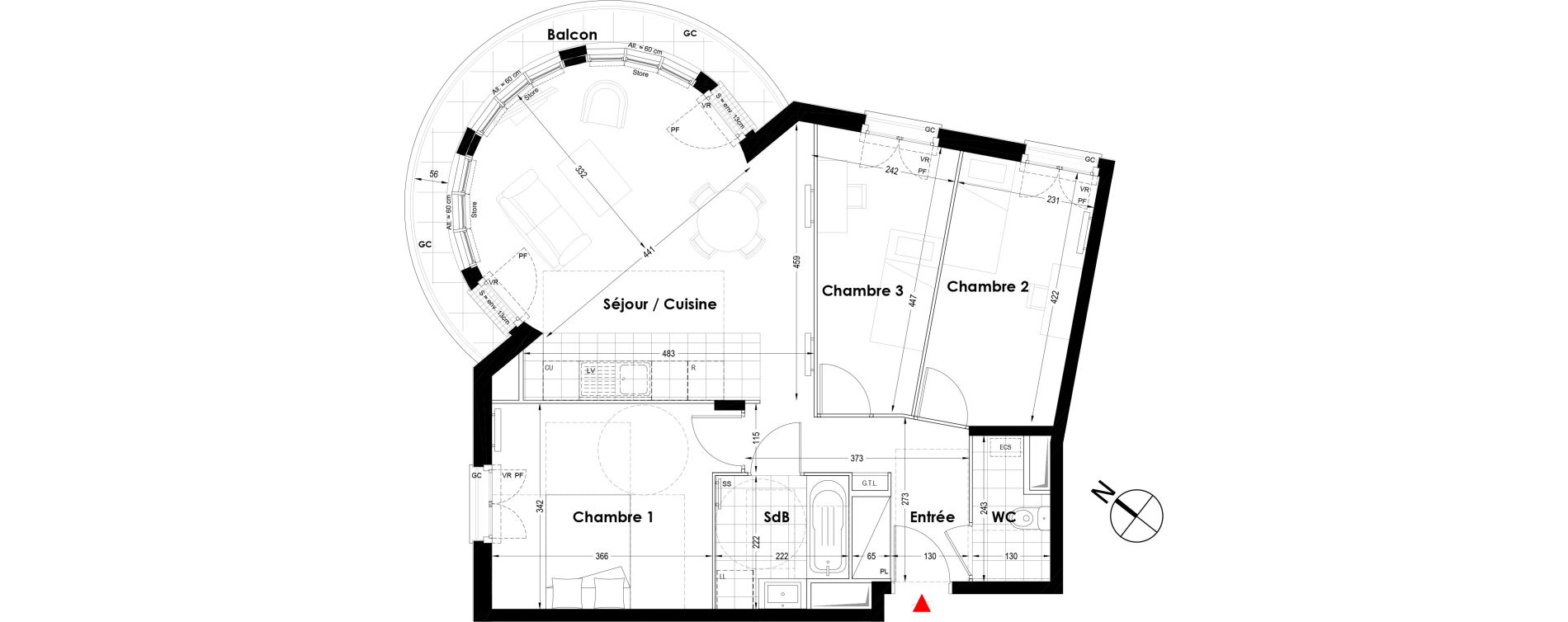 Appartement T4 de 73,30 m2 au Blanc-Mesnil Centre