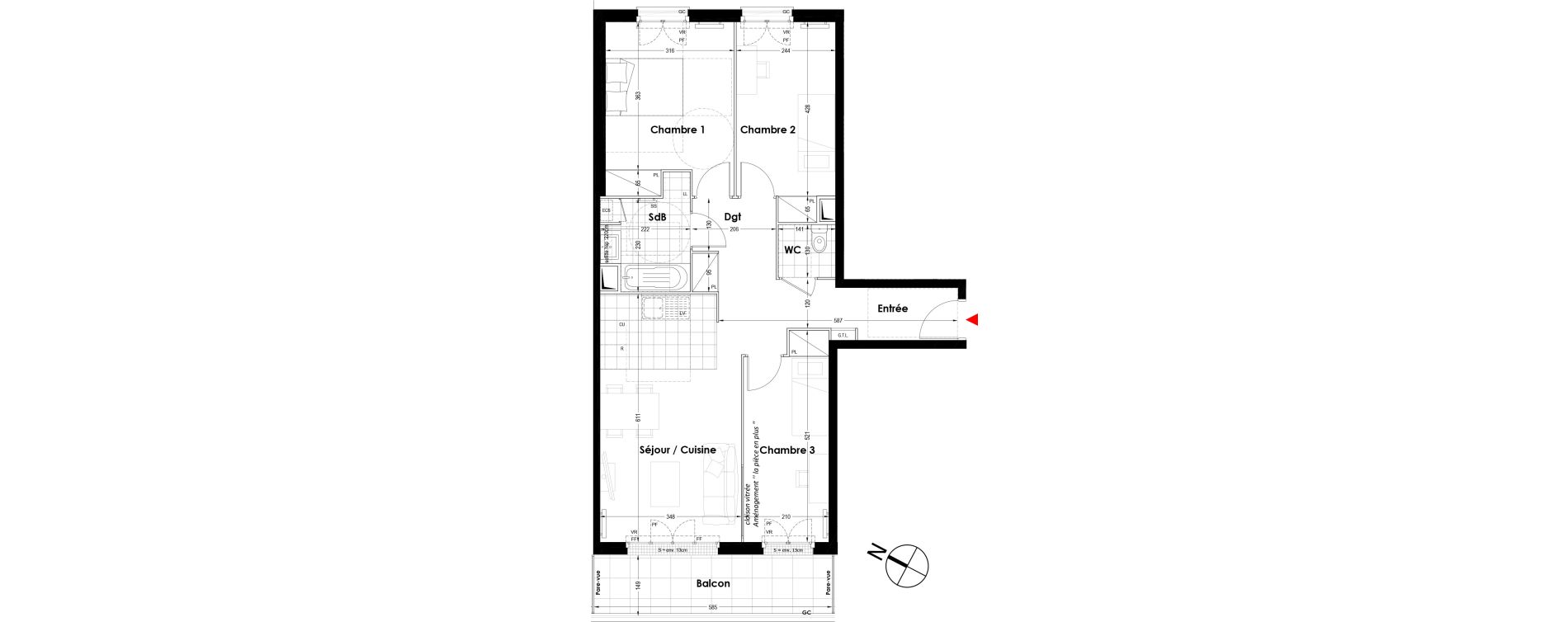 Appartement T4 de 74,06 m2 au Blanc-Mesnil Centre