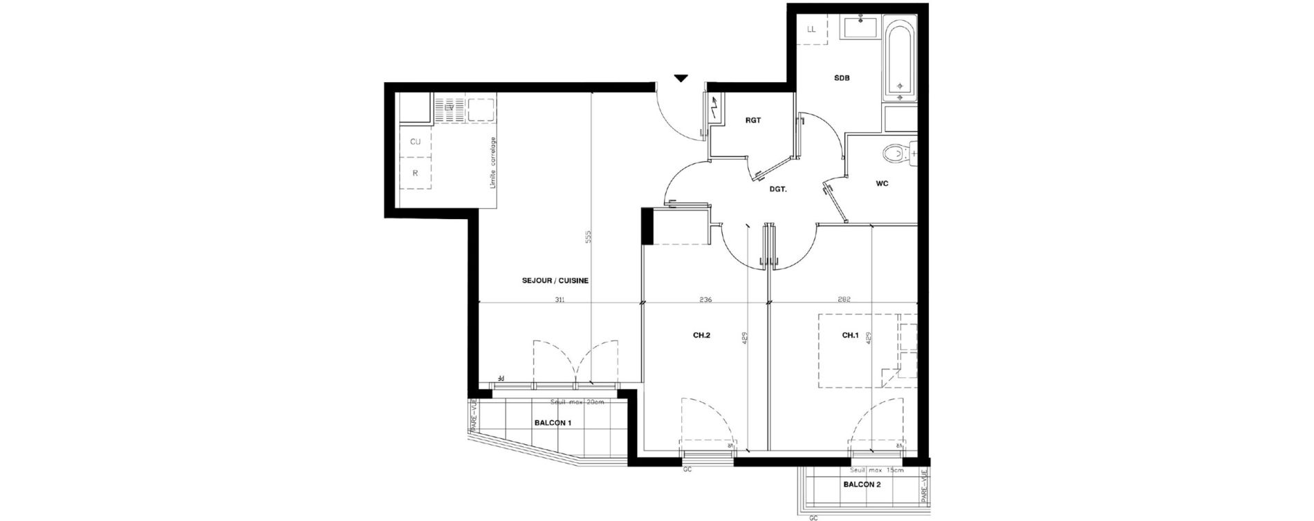 Appartement T3 de 57,99 m2 au Blanc-Mesnil Gare