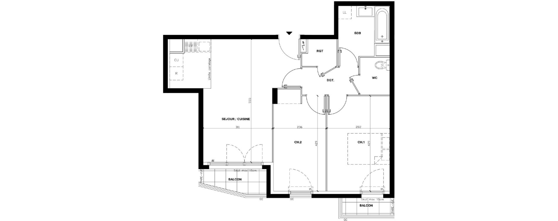 Appartement T3 de 57,99 m2 au Blanc-Mesnil Gare