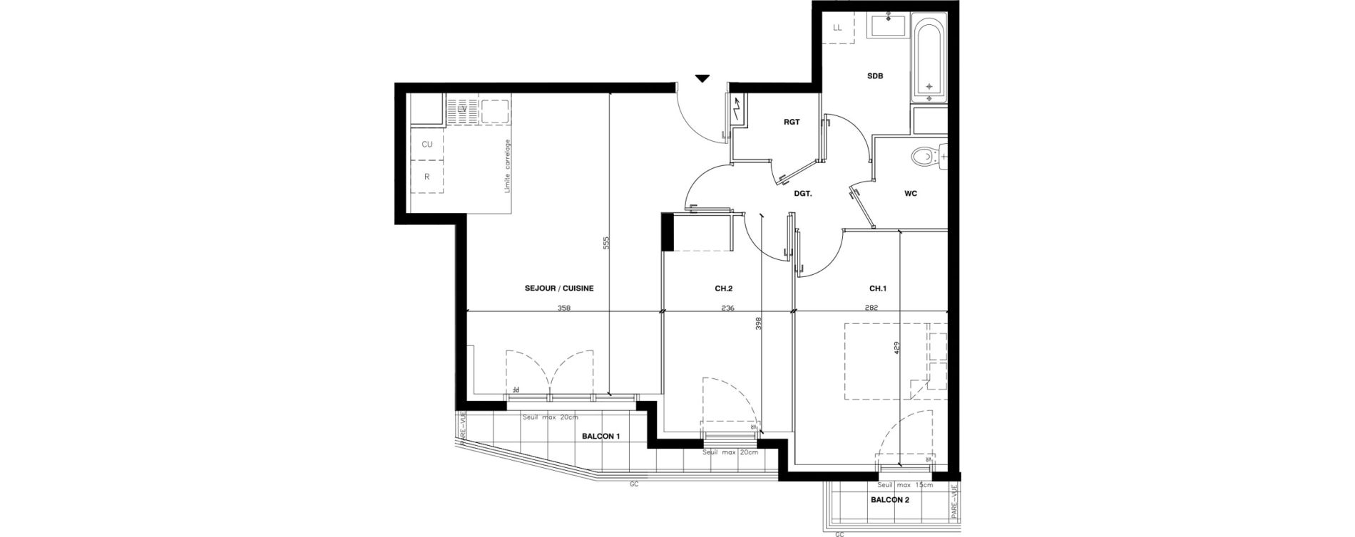 Appartement T3 de 58,01 m2 au Blanc-Mesnil Gare