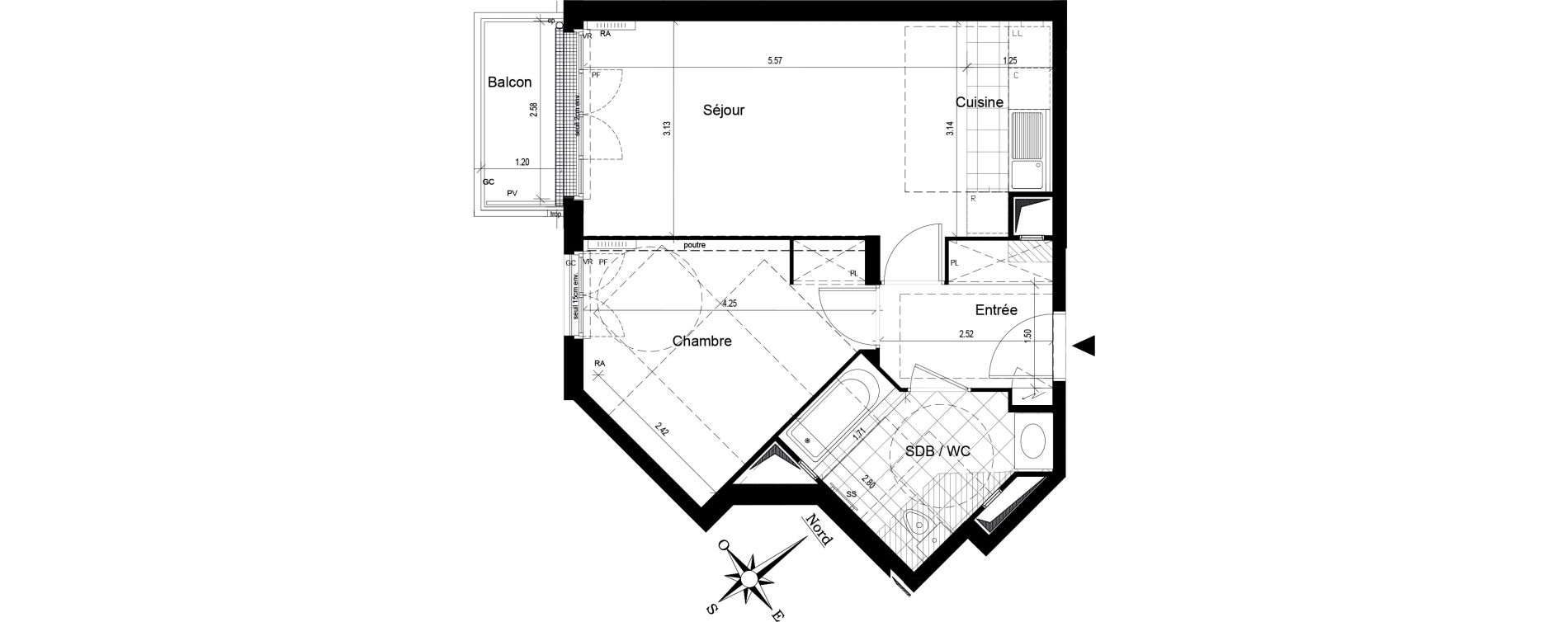 Appartement T2 de 44,59 m2 au Blanc-Mesnil Centre