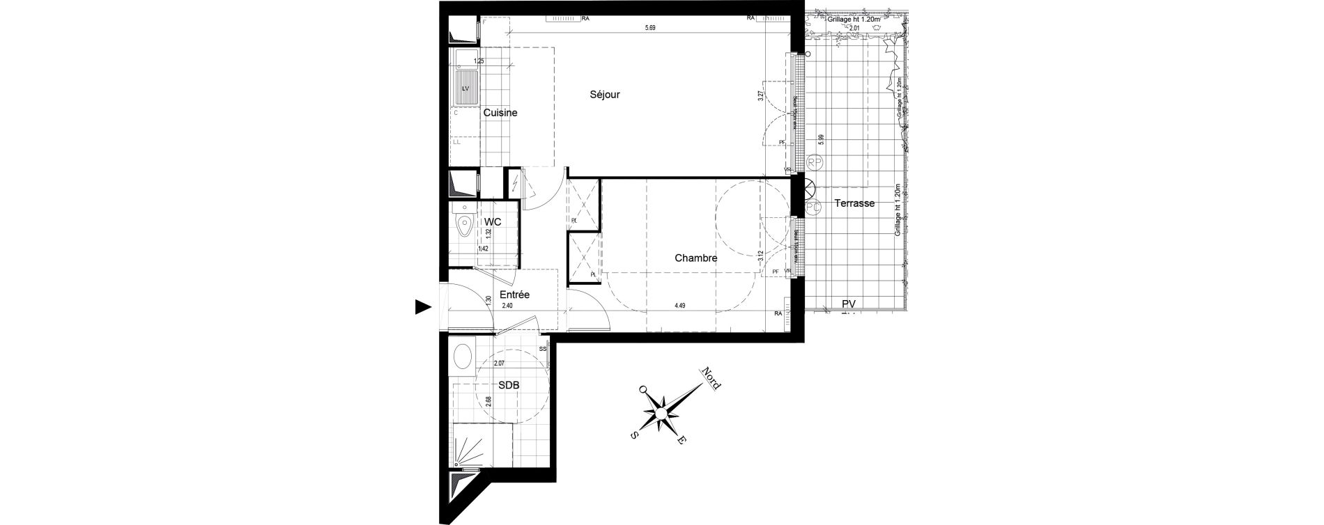 Appartement T2 de 48,45 m2 au Blanc-Mesnil Centre