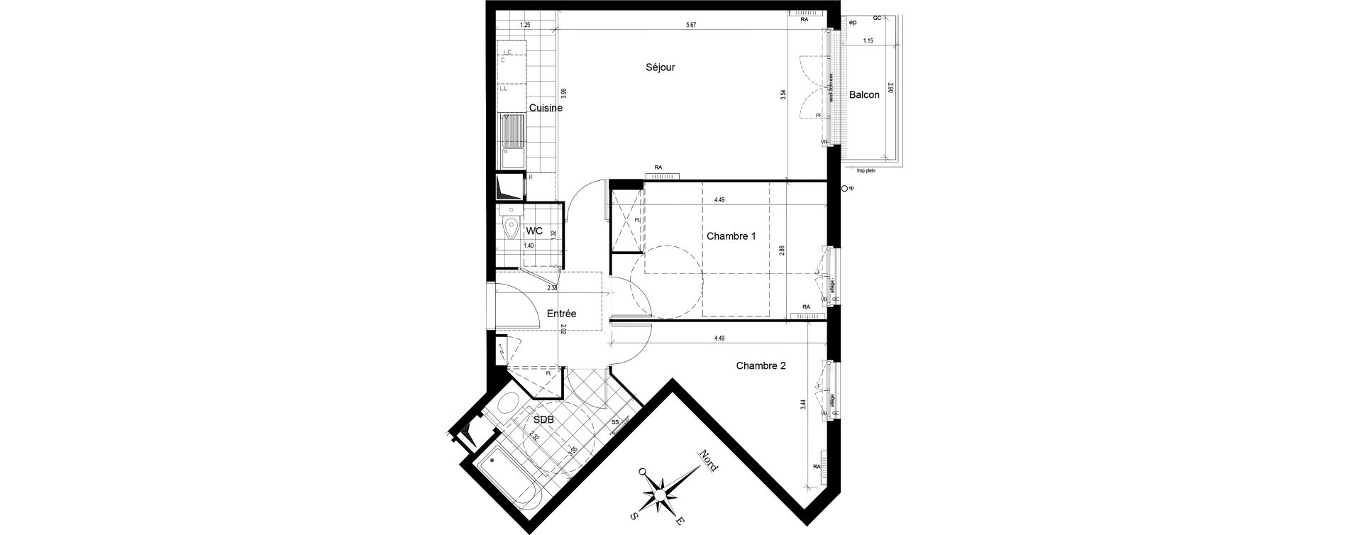 Appartement T3 de 62,77 m2 au Blanc-Mesnil Centre