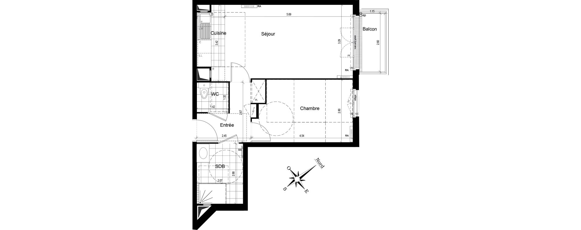 Appartement T2 de 46,65 m2 au Blanc-Mesnil Centre