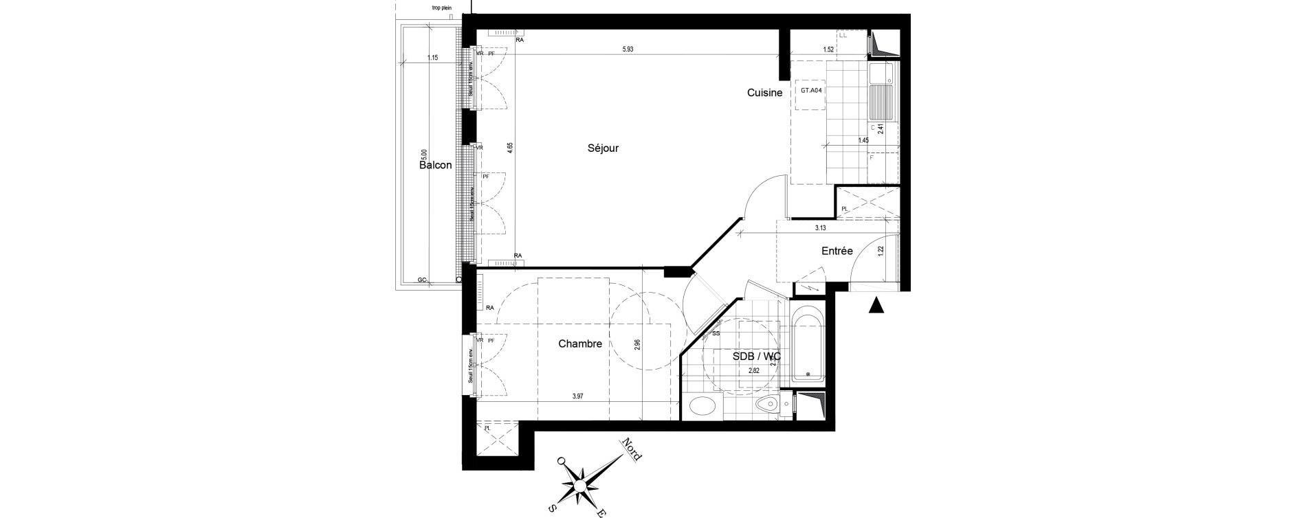 Appartement T2 de 58,21 m2 au Blanc-Mesnil Centre