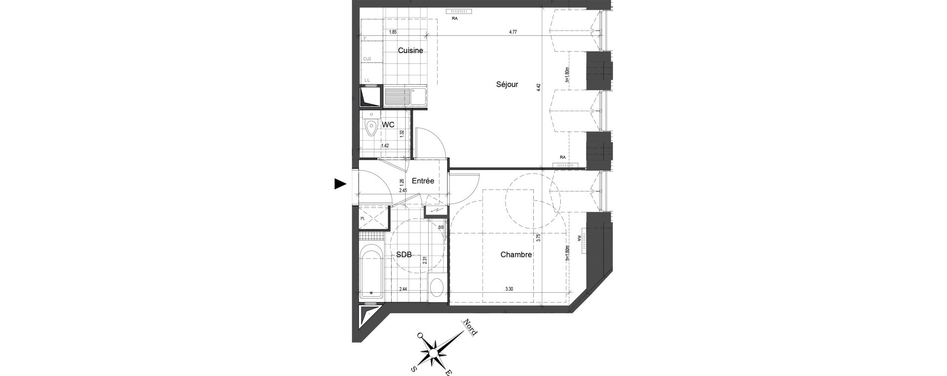 Appartement T2 de 48,83 m2 au Blanc-Mesnil Centre