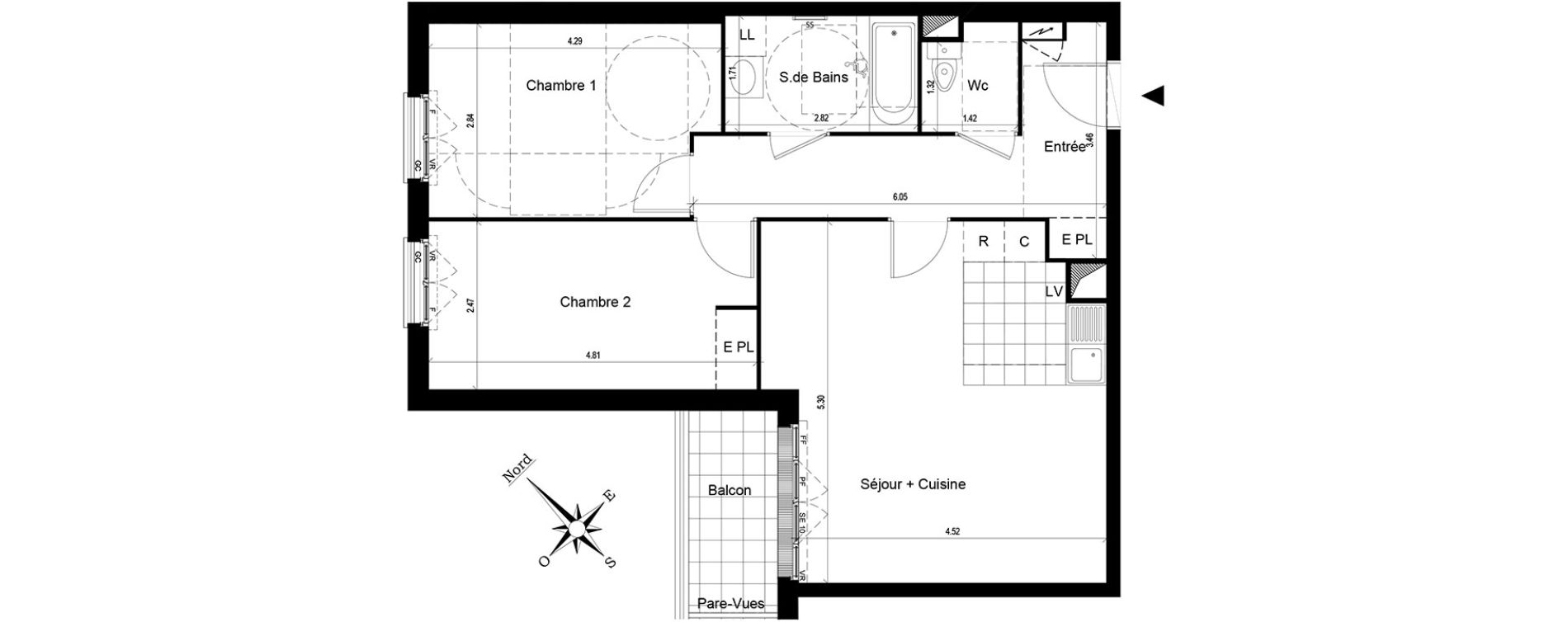 Appartement T3 de 64,48 m2 au Blanc-Mesnil Centre
