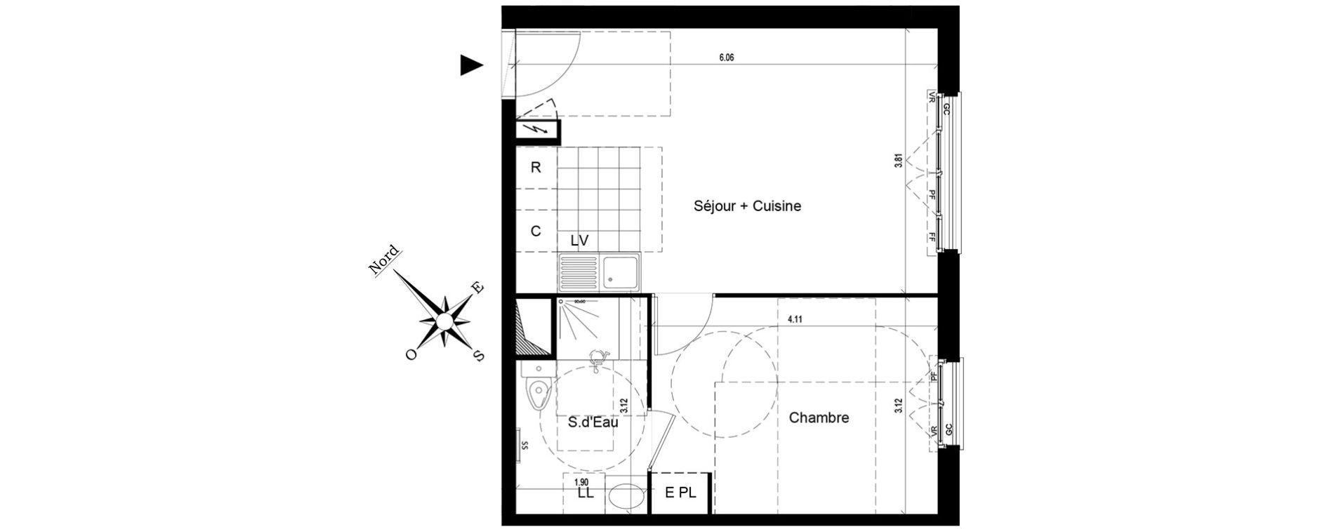 Appartement T2 de 41,02 m2 au Blanc-Mesnil Centre