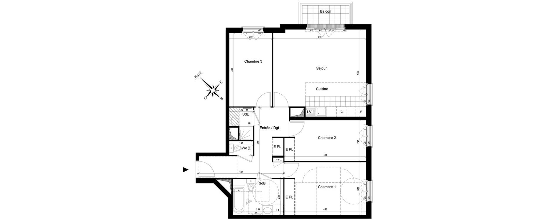 Appartement T4 de 83,58 m2 au Blanc-Mesnil Centre