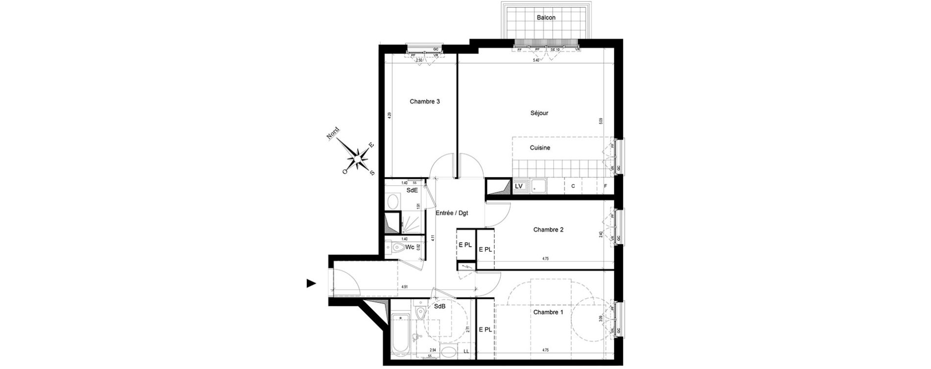 Appartement T4 de 83,58 m2 au Blanc-Mesnil Centre