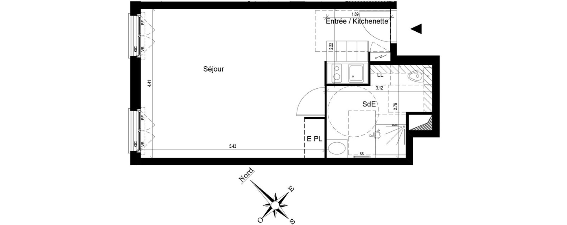 Appartement T1 de 34,34 m2 au Blanc-Mesnil Centre