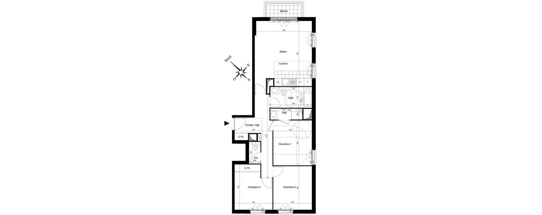 Appartement T4 de 78,00 m2 au Blanc-Mesnil Centre