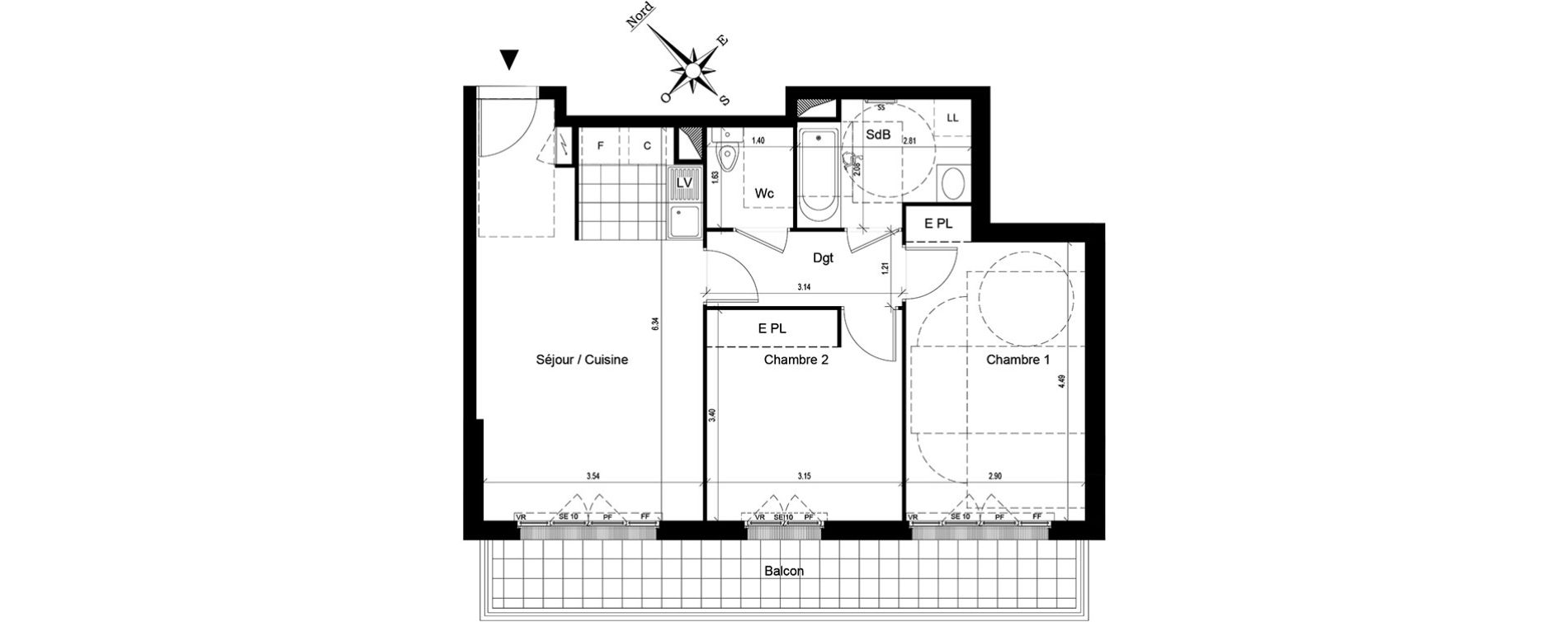 Appartement T3 de 58,49 m2 au Blanc-Mesnil Centre
