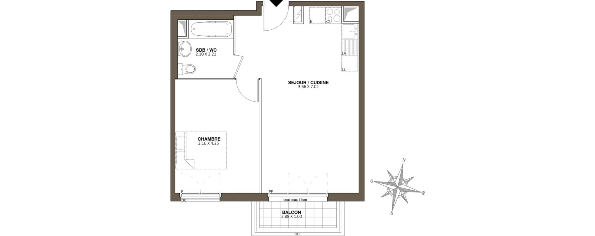 Appartement T2 de 45,25 m2 au Blanc-Mesnil Centre