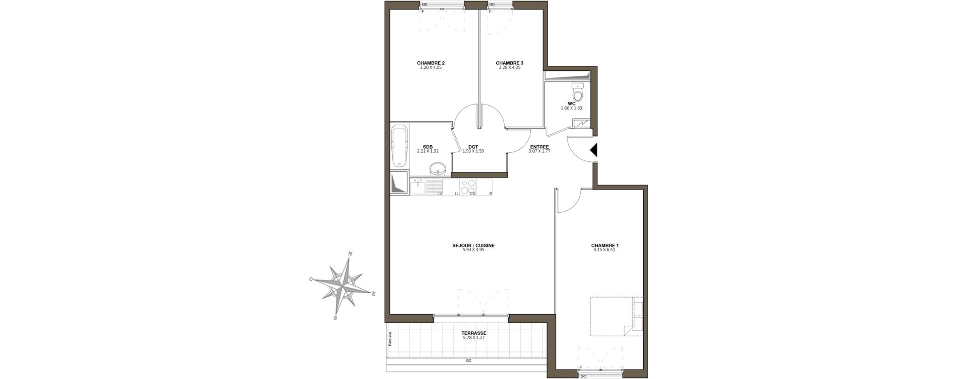 Appartement T4 de 88,00 m2 au Blanc-Mesnil Centre