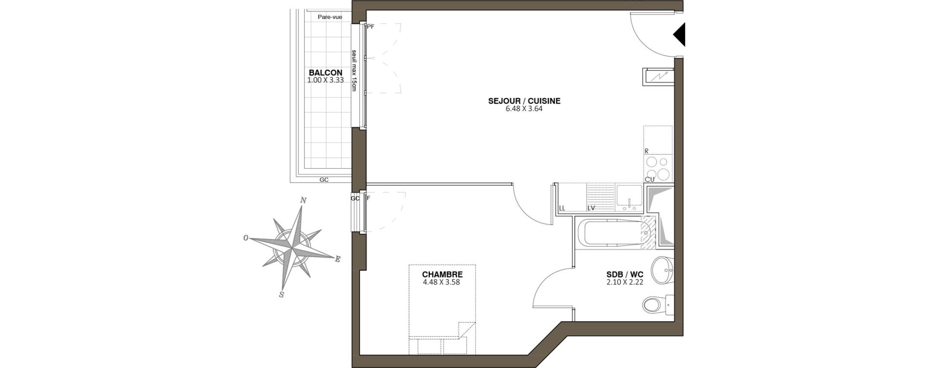 Appartement T2 de 43,99 m2 au Blanc-Mesnil Centre