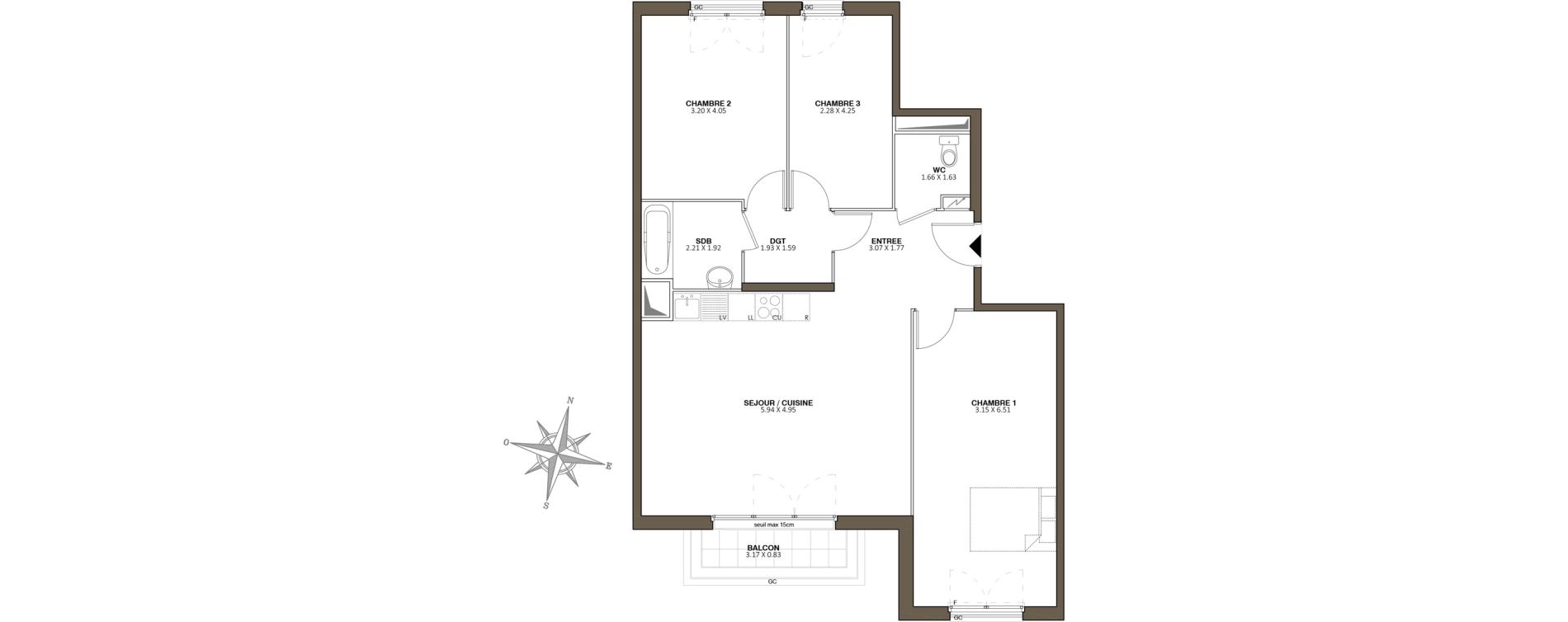 Appartement T4 de 88,00 m2 au Blanc-Mesnil Centre