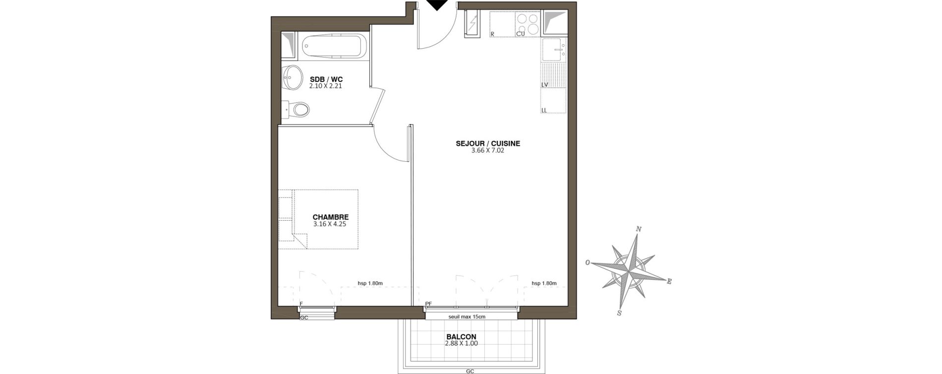 Appartement T2 de 43,76 m2 au Blanc-Mesnil Centre