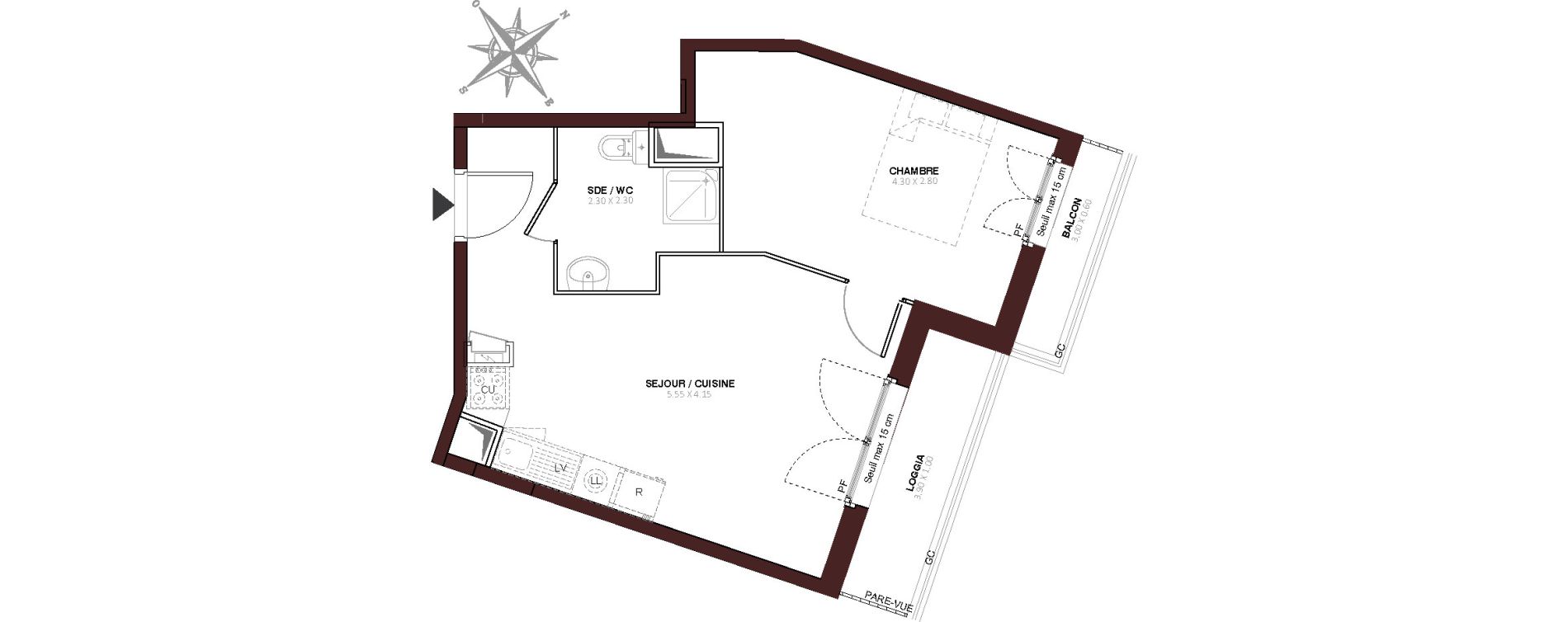Appartement T2 de 39,55 m2 au Blanc-Mesnil Centre